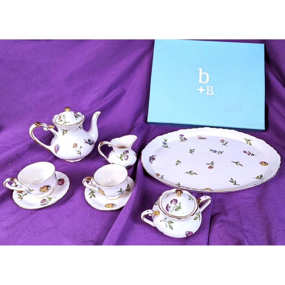 Burton + BURTON Mini Porcelain Insect Tea Set Morning Meadow 10 pieces Gold NIB